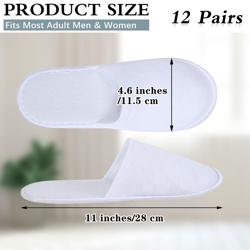Aneco 12 Pairs Disposable Spa Slippers Fluffy Closed Toe Spa Slippers for Hotel, Home, Guest Use, Fits up to US Men Size 10 and Women Size 1