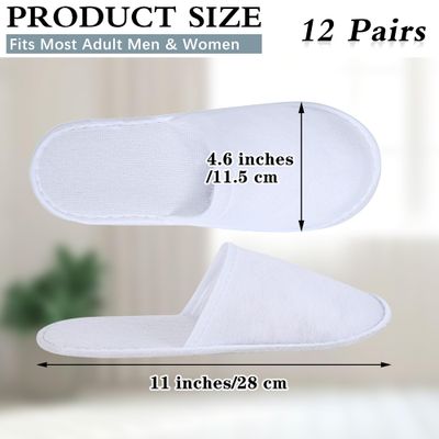 Aneco 12 Pairs Disposable Spa Slippers Fluffy Closed Toe Spa Slippers for Hotel, Home, Guest Use, Fits up to US Men Size 10 and Women Size 1