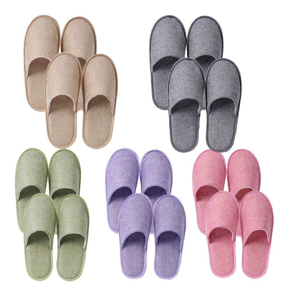 UILB 10 Pairs Guest Disposable Slippers for House, Family, Spa, Hotels Office - Mixed Multi-Color Slippers Home Party, Housewarming, Open House. (10 Linen)