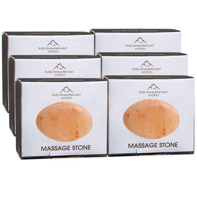 Pure Himalayan Salt Works Flat Oval Massage Stone, Pink Crystal Hand-Carved Stone for Massage Therapy, Deodorant and Salt and Sugar Scrubs, 2.5 W x 3.5 L x 1 D (Pack of 6)