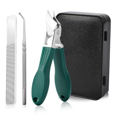 Eagle Beak Beveled Nail Clippers, Wide Jaw Opening Anti-Splash Slanted Nail Clipper Set, 2025 New Ultra Sharp Stainless Steel Nail Clippers for Thick and Ingrown Nails (Green)