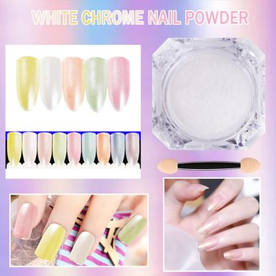 White Pearl Chrome Nail Powder, Pearlescent White Nail Art Jewelry Glitter Powder Symphony Mermaid Pearl Neon Nail Powder, The Powder Is Fine and Shiny, Healthy &amp; Long-lasting for Nail Art Decorations