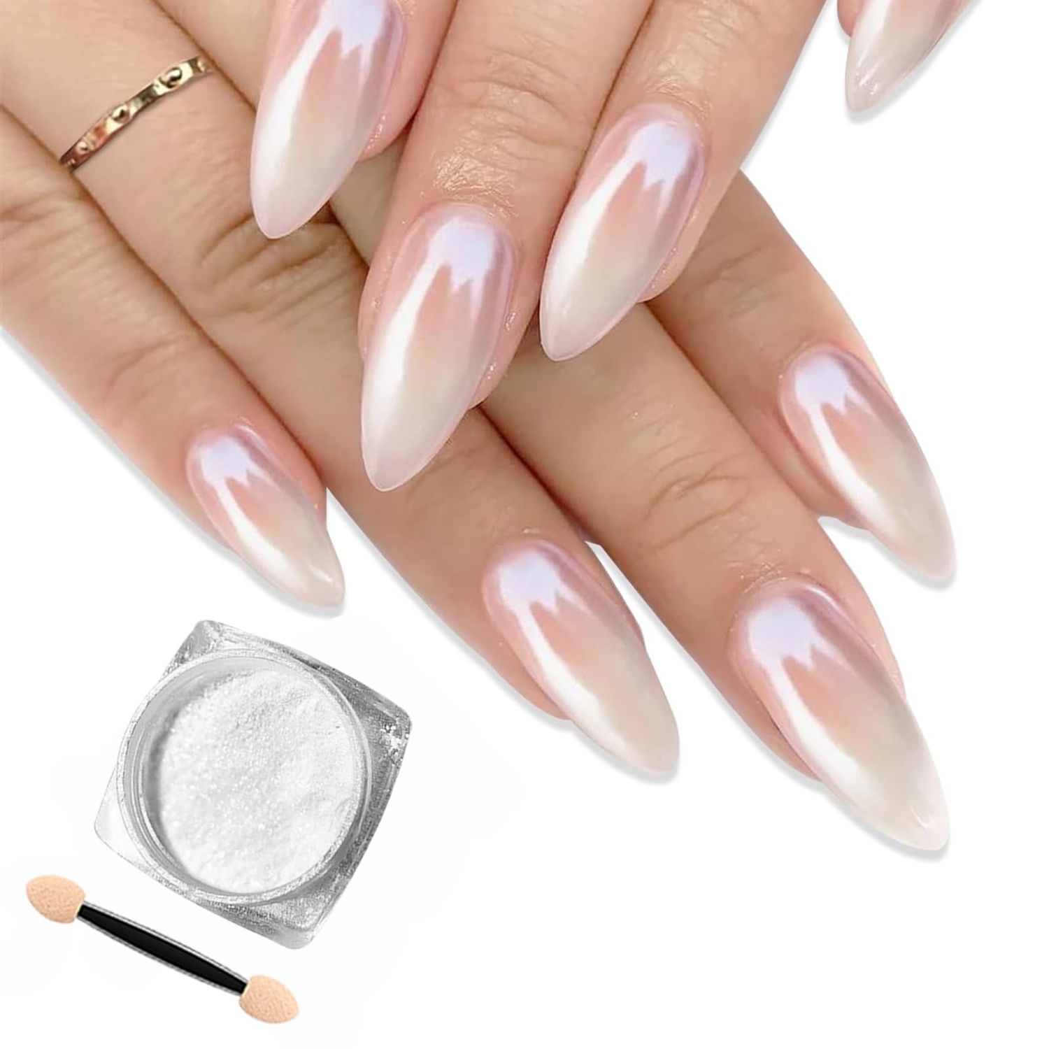 White Pearl Chrome Nail Powder, Pearlescent White Nail Art Jewelry Glitter Powder Symphony Mermaid Pearl Neon Nail Powder, The Powder Is Fine and Shiny, Healthy &amp; Long-lasting for Nail Art Decorations