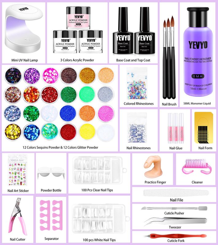 Acrylic Nail Kit With Everything For Beginners, Professional Nail Starter Kit , 24 Color Glitter Acrylic Powder and Liquid Monomer Set, Nail Glitter And DIY Nail Art Tools