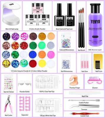Acrylic Nail Kit With Everything For Beginners, Professional Nail Starter Kit , 24 Color Glitter Acrylic Powder and Liquid Monomer Set, Nail Glitter And DIY Nail Art Tools