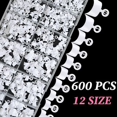 Lifextol 600PCS Short Gel Nail Tips Square Press on Nails White Acrylic Nail Tips Square Fake Nails, 12 Sizes Half Cover Soft Gel Nails Tips Kit for False Nails Extension Artificial Fingernails -D