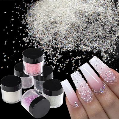 Pixie Crystals for Nails - 6 Bottles Micro Caviar Beads 0.6-2mm Holographic Glass Balls Gems Stones Tiny Rhinestones for Acrylic Manicure Decoration Supplies