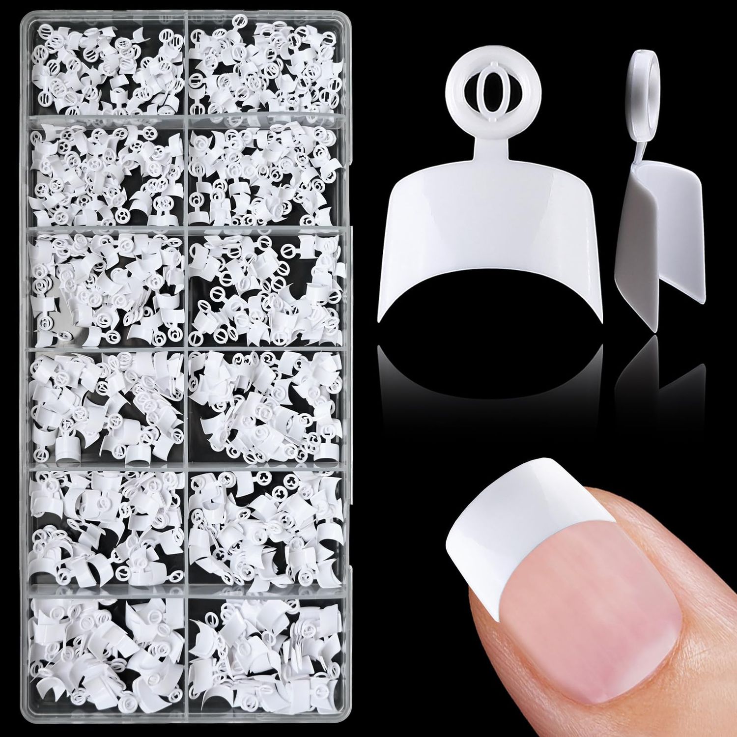 Lifextol 600PCS Short Gel Nail Tips Square Press on Nails White Acrylic Nail Tips Square Fake Nails, 12 Sizes Half Cover Soft Gel Nails Tips Kit for False Nails Extension Artificial Fingernails -D