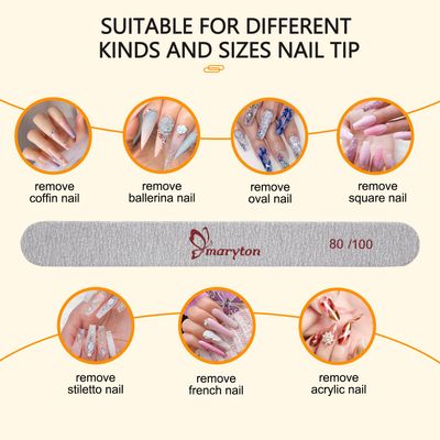 Maryton Coarse Nail File 80/100 Grit Emery Boards for Poly Gel Acrylic Nails, 12 PCS Professional Double Sided Wood Finger Nail Files Set Manicure Tools