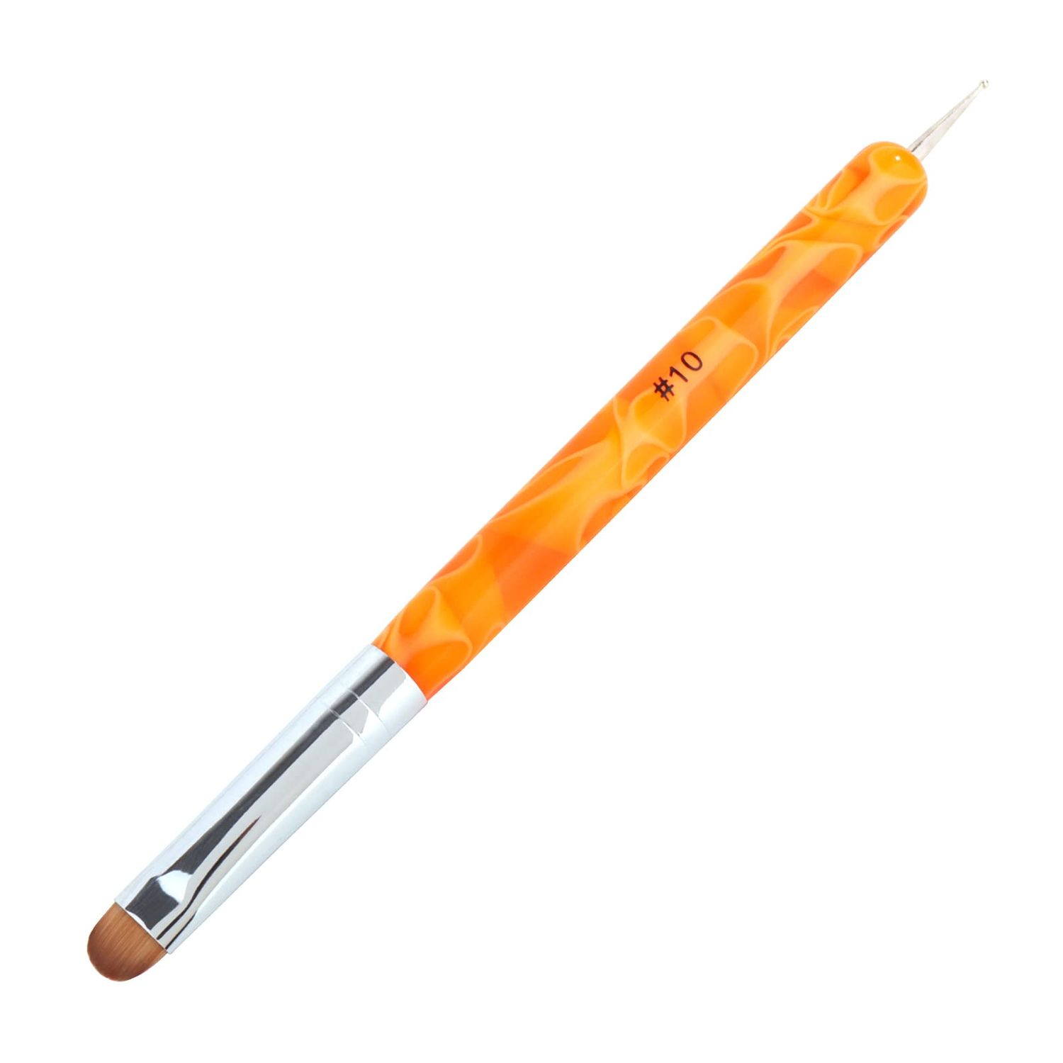 French Manicure Brush - Two Way Nail Art Brush with Dotting Tool for Manicure Cuticle Clean Up - Professional Salon Quality, Nail Dotting Pen (10, Orange)