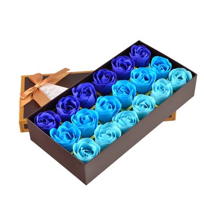 Bath Soap Rose Flower - Floral Scented Rose Petals for Bath, Petals Body Soap in Gift Box for Valentines Day, Anniversary, Birthday, Mothers Day Gifts for Her(18 Pcs/Box Gradient Blue)