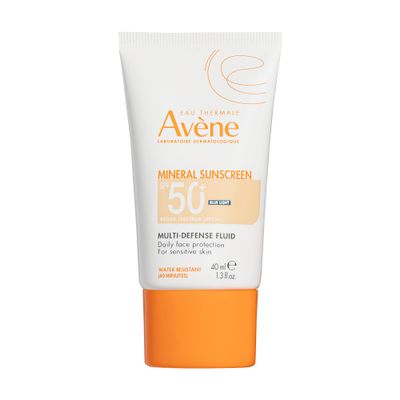 Avne Mineral Sunscreen Multi-Defense Fluid Tinted SPF 50, Clean Formula Sunscreen for Sensitive Skin, Reef Friendly, Natural Tint, Non-Whitening, Antioxidant Protection, 1.3 Fl Oz