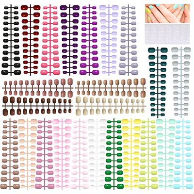 576 Pieces Kids Short Glossy Press on Nails, TOROKOM Children False Nails 24 Colors Glossy Acrylic Nails Art Tip for Kids Short Square Full Cover Fake Nails for Women Girls