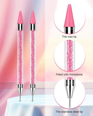 Rhinestone Picker Tool Set,Rhinestone Applicator Tool,Rhinestone Picker Dotting With 4 Extra Pink Replaceable Wax Head and 2 Tweezer (Pink A)