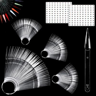 Allstarry 200 Pcs Clear &amp; Natural Nail Swatch Sticks with Ring and Numbered Tips Pointed Shaped Nail Art Polish Display Tips, False Nail Sample Sticks, Sacks of Transparent Nail Practice for Manicure