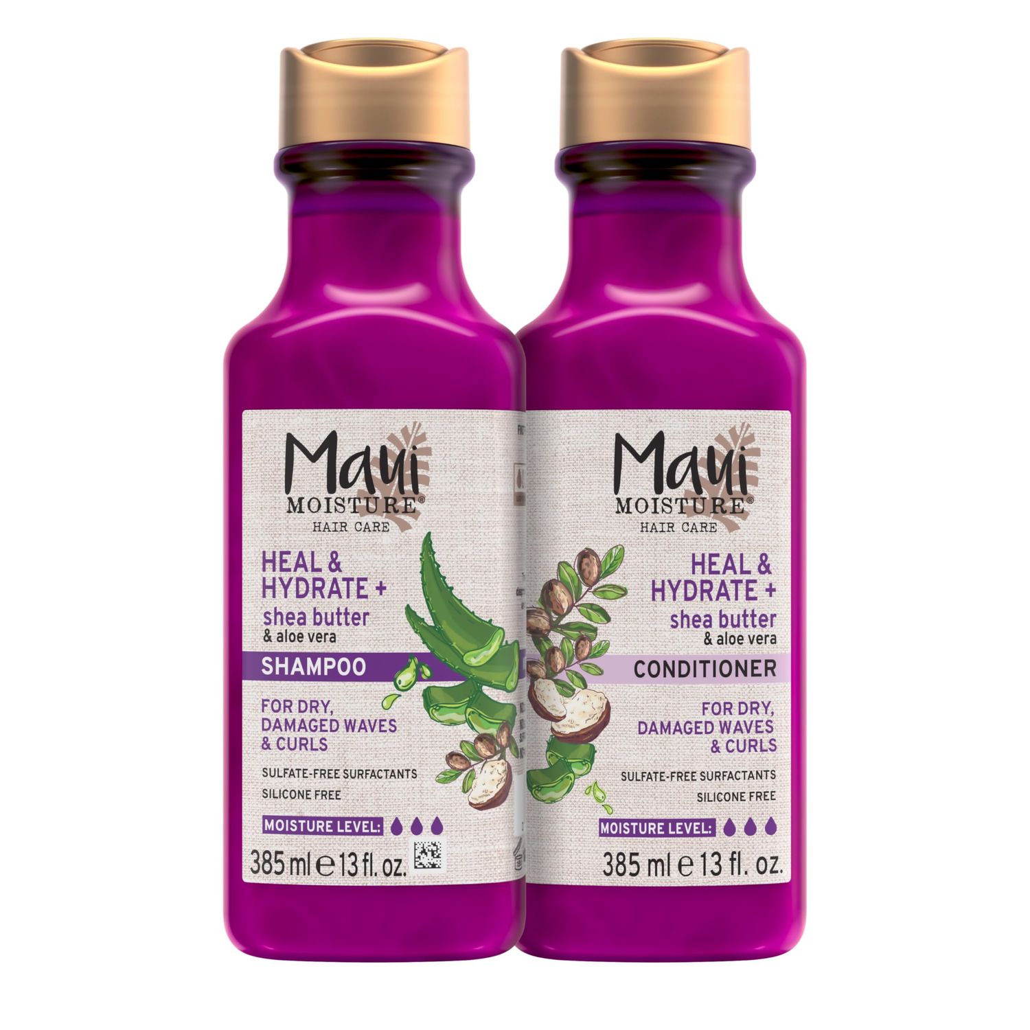 Maui Moisture Heal &amp; Hydrate Shea Butter Shampoo Conditioner to Repair &amp; Deeply Moisturize Tight Curly Hair with Coconut &amp; Macademia Oils, Vegan, Silicone, Paraben &amp; Sulfate-Free, 13 Fl Oz (Pack of 2)