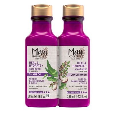 Maui Moisture Heal &amp; Hydrate Shea Butter Shampoo Conditioner to Repair &amp; Deeply Moisturize Tight Curly Hair with Coconut &amp; Macademia Oils, Vegan, Silicone, Paraben &amp; Sulfate-Free, 13 Fl Oz (Pack of 2)