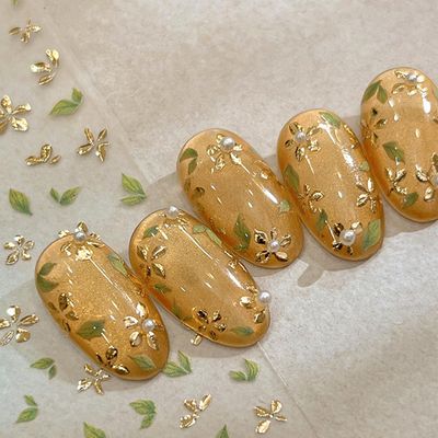 Flower Leaf Nail Art Stickers 5D Embossed Flower Leaf Nail Decals Bronzing Gold Design Nails Stickers Self-Adhesive Spring Summer Nails Art Supplies for Women Girls DIY Manicure Decorations