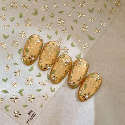 Flower Leaf Nail Art Stickers 5D Embossed Flower Leaf Nail Decals Bronzing Gold Design Nails Stickers Self-Adhesive Spring Summer Nails Art Supplies for Women Girls DIY Manicure Decorations