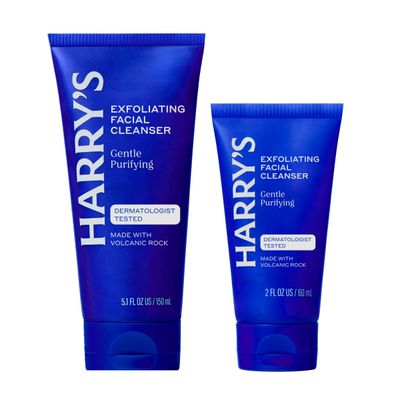 Harrys Exfoliating Face Wash for Men, Gentle Facial Skin Care Products with Volcanic Rock Exfoliant, 7.1 Fl. Oz, Home and Travel Bundle