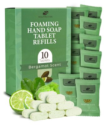MELTINGTABS Foaming Hand Soap Refill Tablets - Bergamot Scent - Hand Wash Concentrate, Portable 10-Pack Travel Tablets