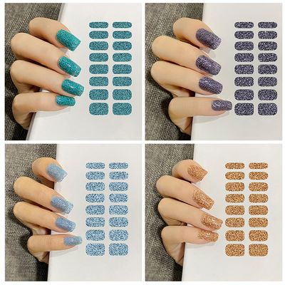 12 Sheets Glitter Nail Wraps - Solid Color Nail Stickers Self Adhesive Nail Art Stickers for Women Girls &amp; Manicure Tips Decor