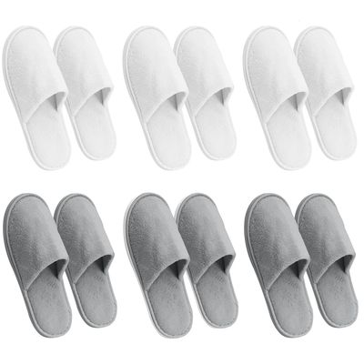 AQUEENLY 6 Pairs Disposable Spa Slippers for Guests, Hotel Slippers, Non-Slip Indoor Slippers for Women &amp; Men, White Grey, Size 9.5-10.5 Women/11-11.5 Men