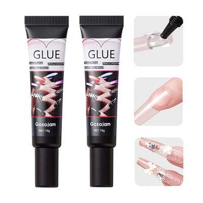 Gosojam Nail Glue 2-Pack - Fast-Drying, Long-Lasting Adhesive for Acrylic, Press-On &amp; Gel Nails - Water-Resistant, No UV/LED Needed, 10g x 2 - Strong Bond, Gentle on Nails, Ideal for DIY &amp; Salon Use