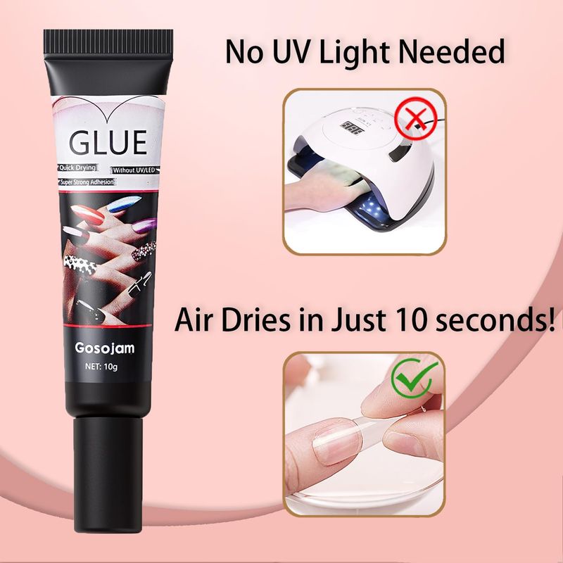 Gosojam Nail Glue 2-Pack - Fast-Drying, Long-Lasting Adhesive for Acrylic, Press-On &amp; Gel Nails - Water-Resistant, No UV/LED Needed, 10g x 2 - Strong Bond, Gentle on Nails, Ideal for DIY &amp; Salon Use