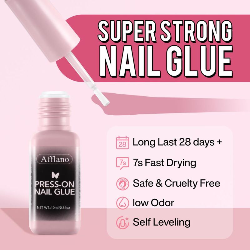 Super Strong Nail Glue for Press On Nails, 3-in-1 Nail-Glue, Stick and Nails Remover Set, Quick-Dry, Waterproof Long-Lasting Liquid Fake Nailglue, Perfect for Acrylic Nails, False Nails &amp; Nail Art