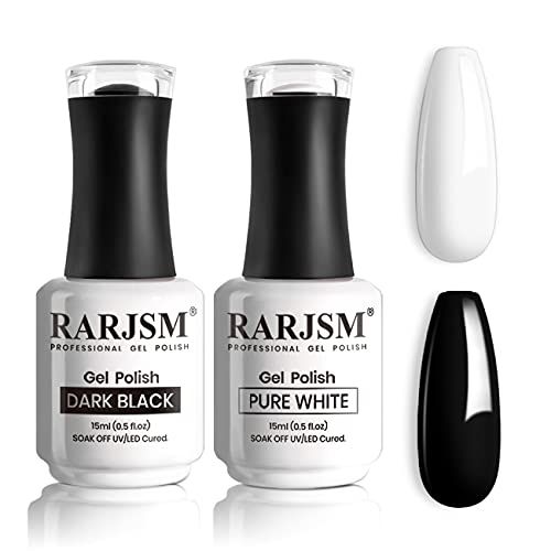 RARJSM Black and White Gel Nail Polish 15ml Large Capacity Soak Off UV LED Curing Required for French Manicure Salon DIY at Home 2pcs Set