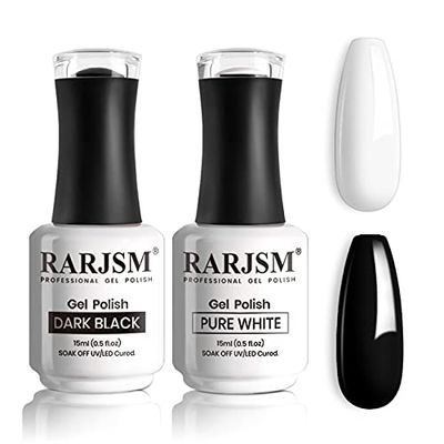 RARJSM Black and White Gel Nail Polish 15ml Large Capacity Soak Off UV LED Curing Required for French Manicure Salon DIY at Home 2pcs Set