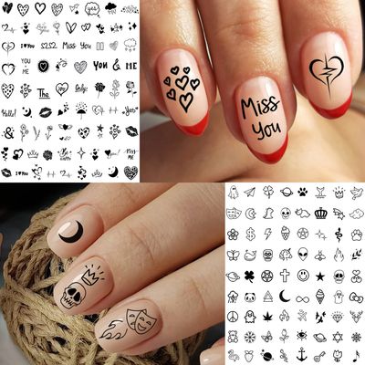 Bilizar 6 Sheets Self-Adhesive Snake Heart Moon Star Nail Art Sticker Decals, Abstract Lady Face Nail Stickers for Women DIY Manicure Decorations, Geometric Triangle Arrow Nail Decals Accessories Tip