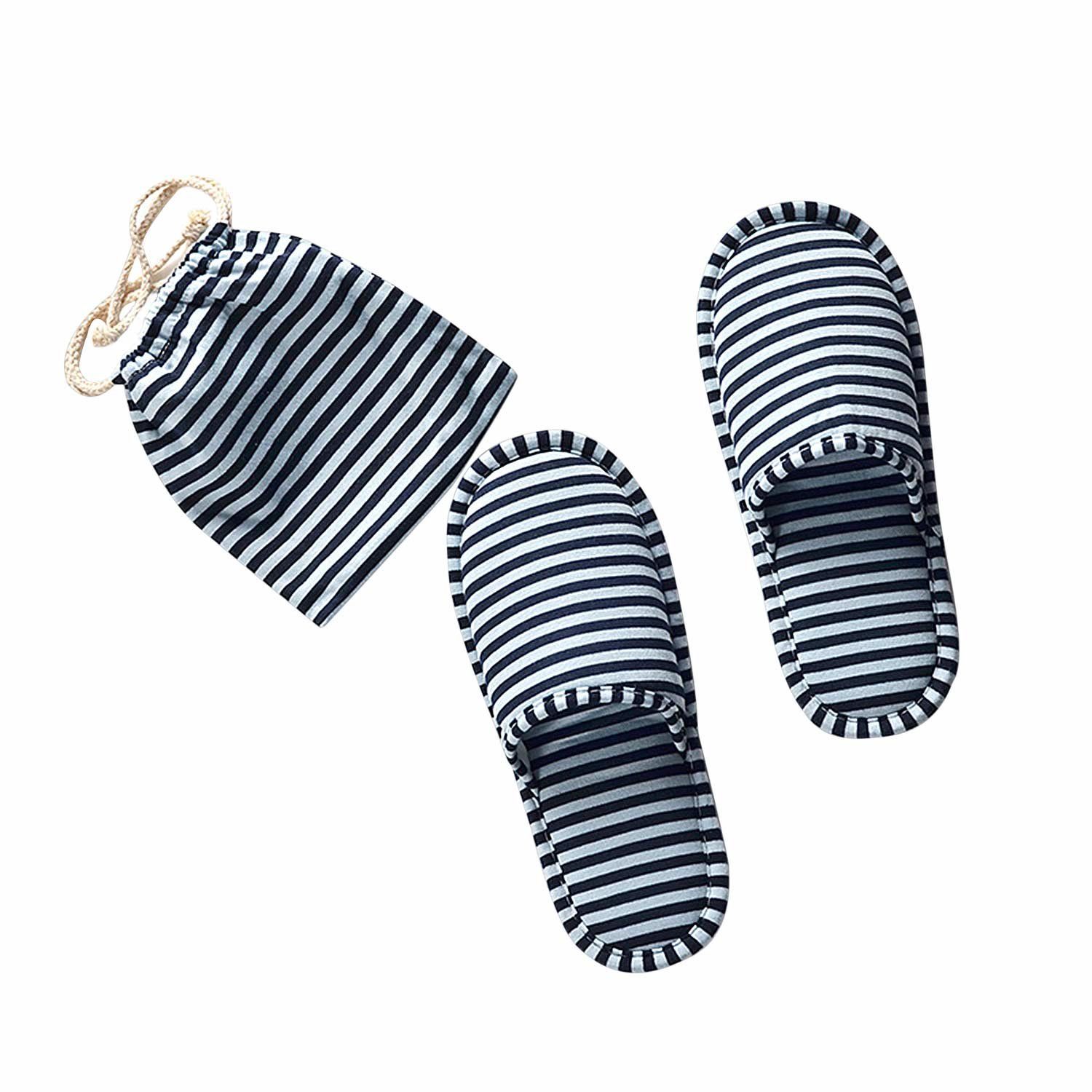 Portable Spa Slippers Non-disposable Foldable Guest Cotton Indoor House Shoes Stripes Non-Slip Washable Travel Hotel Slippers for Women Men