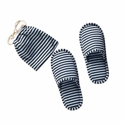 Portable Spa Slippers Non-disposable Foldable Guest Cotton Indoor House Shoes Stripes Non-Slip Washable Travel Hotel Slippers for Women Men