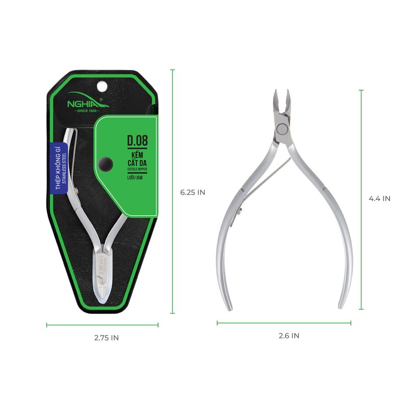 NGHIA Cuticle Nipper - D-08 JAW 14 | Stainless Steel | Durable and Sharp | Ergonomic Design | Grey Plated | Ideal for Salons and Home Use