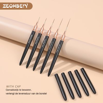 ZEOHBETY Metallic Nail art brushes, 5Pcs Nail Art Liner Brushes, Painting Art Design Brush Set Nail Dotting Drawing Tool for Long Lines, Thin Details, Fine Drawing Sizes 4/8/12/20/25mm, Black