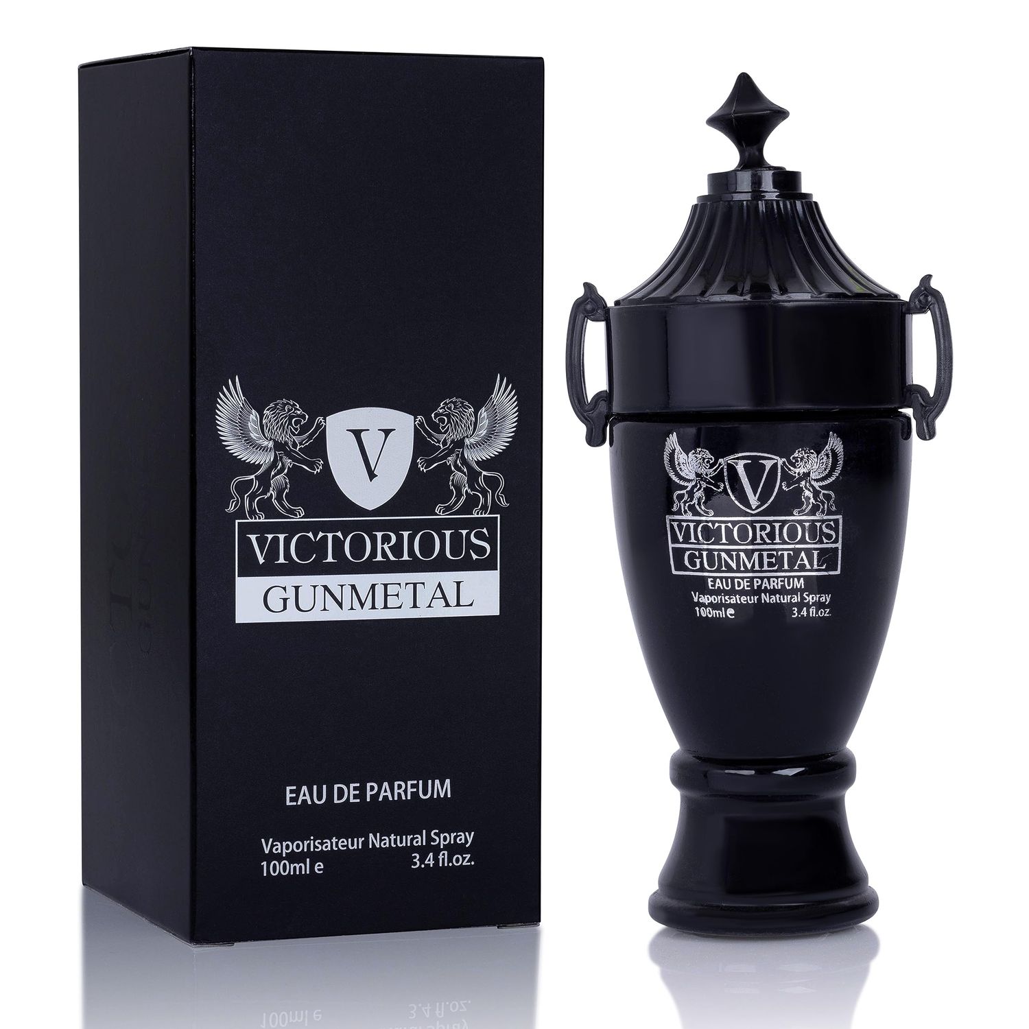 Victorious Gunmetal for Men Eau De Parfum - Fascinating Heart of Olibanum &amp; Lavender - Spray Cologne for Everyday Use - Powerful and Intense Fragrance - Elegant 100 ml Bottle Precious Gift for Man