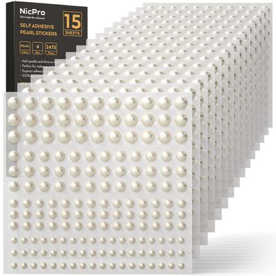 2475 PCS Pearl Stickers Self Adhesive, Nicpro 4 Size Stick On Makeup Pearl Gem White Jewel Decor for Face, Body, Nail, Hair, Phone Art Craft Scrapbooking Embellishments Assorted Size 3mm/4mm/5mm/6mm