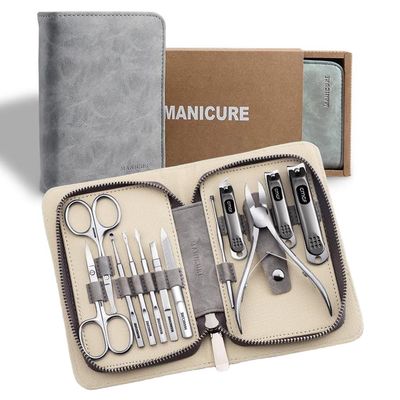Professional Manicure Kit, Nail Scissors, Cuticle Cutter, Nail Clipper, Hand Sanitizer, Grey