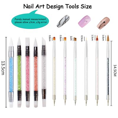 Whmeolyo 11Pcs Nail Art Brush Set, Dual Tipped Silicone Nail Tools, Nail Art Sculpture Pen, Crystal Handle Liner Brushes, Acrylic & Gel Nail Brush, Dotting Pens for Home and Professional Nail Salon