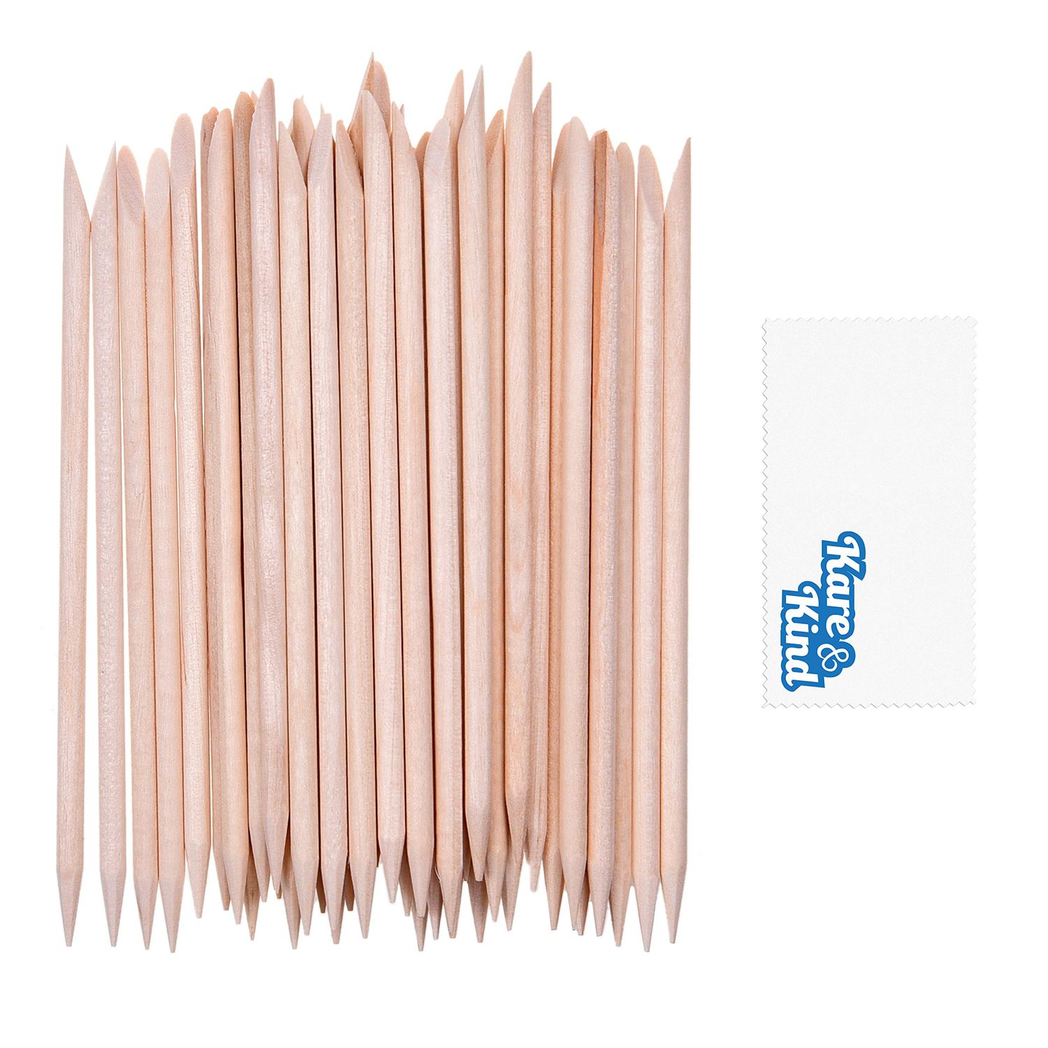 Kare &amp; Kind 100x Double-Sided Orange Wood Nail Sticks - Cuticle Pusher Remover Cleaner - Manicure, Pedicure, DIY - Home, Nail Salon - for Beginners and Profesional Nail Technicians
