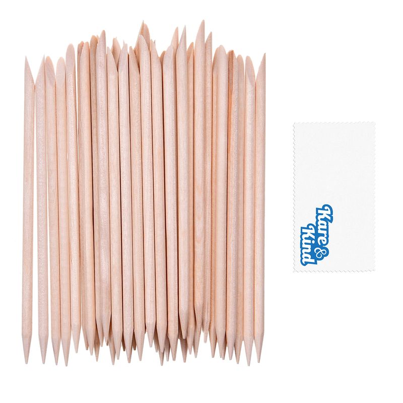 Kare &amp; Kind 100x Double-Sided Orange Wood Nail Sticks - Cuticle Pusher Remover Cleaner - Manicure, Pedicure, DIY - Home, Nail Salon - for Beginners and Profesional Nail Technicians
