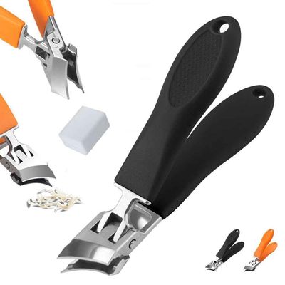 Wide Jaw Opening Anti-Splash Slanted Nail Clipper, 2025 Ultra Sharp Large Slanted Stainless Steel Toe Nails, Long Handle No Splash Fingernail, Curved Toenail Clippers for Thick Nails (Black 1pcs)