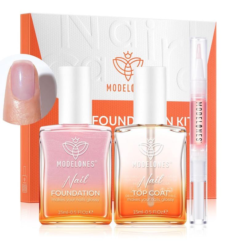 modelones Nail Strengthener Clear Gel Top Coat Nail Polish Cuticle Oil Pen Pink Nail Repair for Damaged Nails Care Kit for Women 15 ml Ridge Filler for Growth