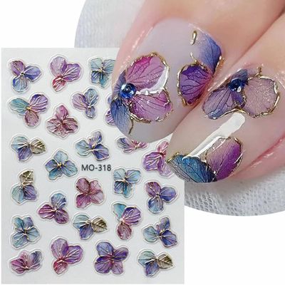 Purple Flower Nail Art Stickers Decals 5D Embossed Flowers Nail Decals 2PCS Metallic Self-Adhesive Purple Floral Nail Stickers Nail Art Supplies Flower Stickers for Women DIY Manicure Nail Decorations