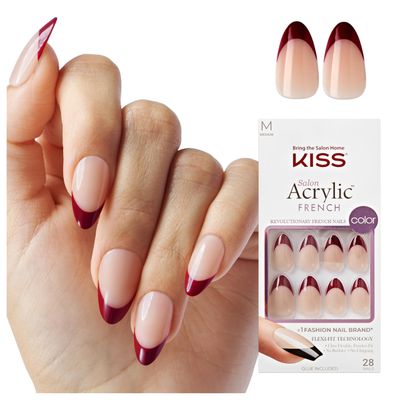 KISS Salon Acrylic, Press On Nails, Nail glue included, Catchy, Purple, Medium Size, Almond Shape, Includes 28 Nails, 2g glue, 1 Manicure Stick, 1 Mini File