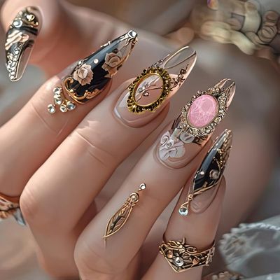 60 PCS Gothic Nail Charms Frame Punk Nail Charms Metal 3D Nail Art Charms Engraved Nail Frame Charms for Nails Metal Nail Charms Retro Gold Silver Nail Jewels Art Decoration for Women DIY Craft