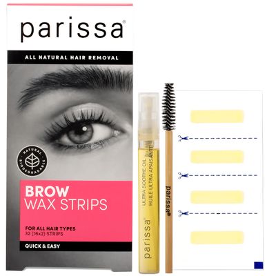 Parissa Eyebrow Wax Strips For Hair Removal | All Natural, Biodegradable, Fragrance-Free | Ready-to-Use At-Home Waxing Kit| Gentle on Sensitive Skin - 32 Count (16 x 2) Post-Wax Ultra Soothe Oil