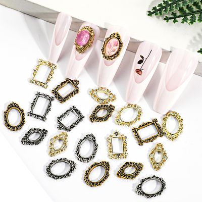 60 PCS Gothic Nail Charms Frame Punk Nail Charms Metal 3D Nail Art Charms Engraved Nail Frame Charms for Nails Metal Nail Charms Retro Gold Silver Nail Jewels Art Decoration for Women DIY Craft